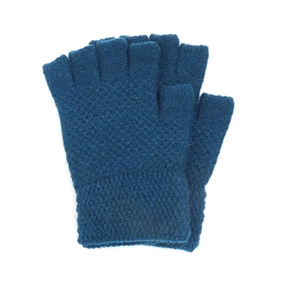 90139 Teal Blue Fingerless Knitted Gloves By Pom