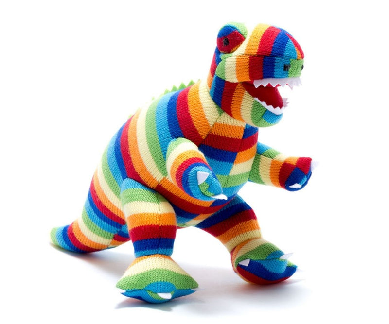 BY4054 Large Soft Toy Knitted T-Rex Dinosaur Bold Stripe By Best Years