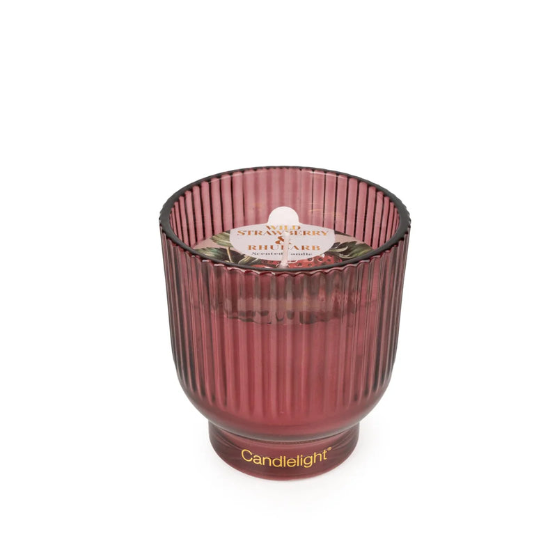 Wild Strawberry & Rhubarb Ridged Footed Glass Candle