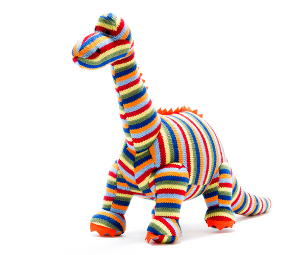 BY4158NB Large Soft Toy Knitted Diplodocus Dinosaur Multi Stripe By Best Years