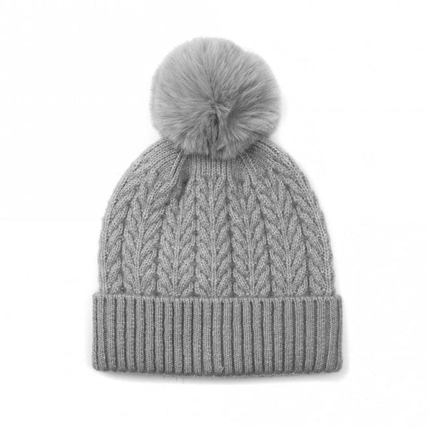 40727 Grey Herringbone Cable Knit Hat by POM