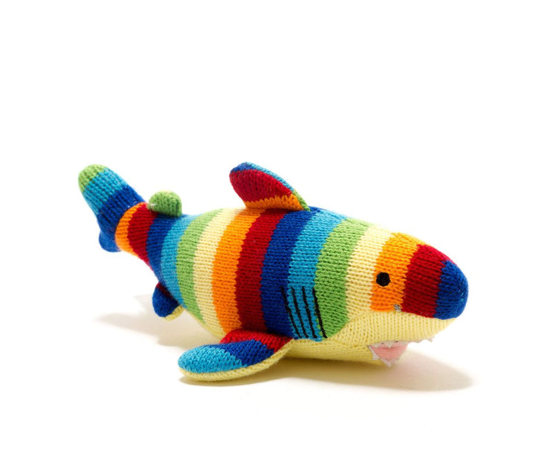 BY4523 Knitted Shark Baby Rattle in Bold Stripe By Best Years