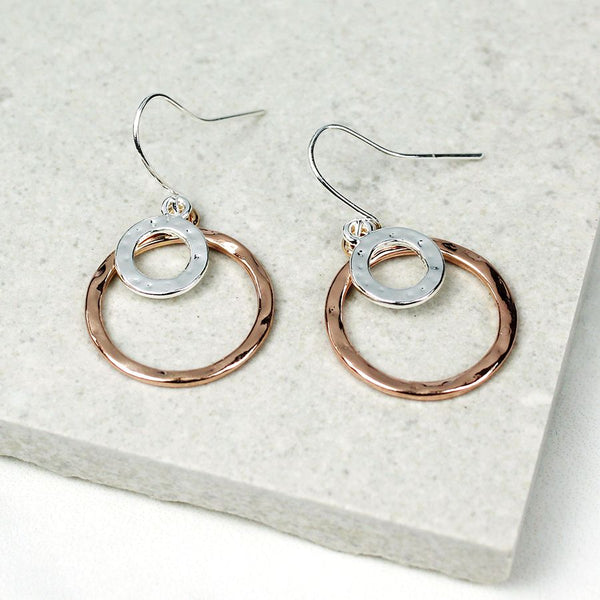 02135 Rose Gold And Silver Plated Rings Drop Earrings By Pom