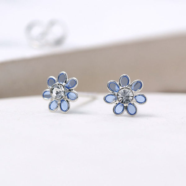 SB0210 Sterling Silver Blue Flower Stud Earrings By Pom