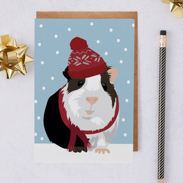Xmas Greetings Card Patches Guinea Pig By Lorna Syson