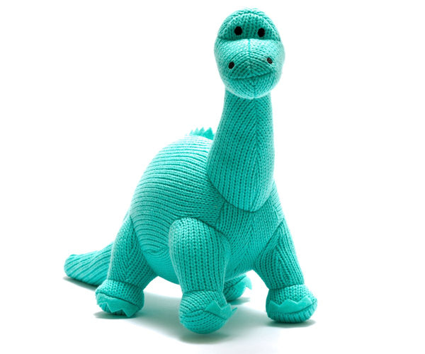 BY4180NB Large Soft Toy Knitted Diplodocus Dinosaur Ice Blue By Best Years